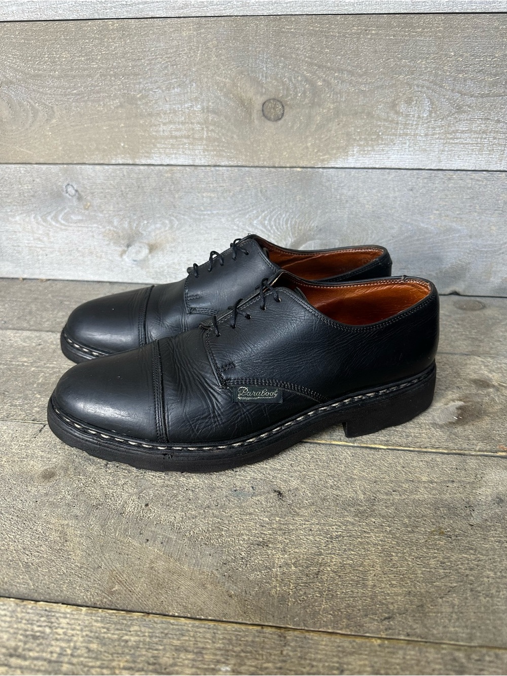 Paraboot Griff Black Leather Oxford Cap Toe Dress Shoes Men's Size 9.5